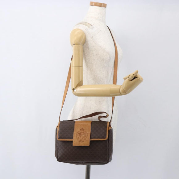 CELINE Macadam Canvas Hand Bag PVC Leather 2way Brown Gold Auth 164434