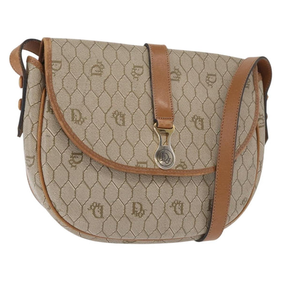 Christian Dior Honeycomb Canvas Shoulder Bag PVC Beige Gold Auth 164437