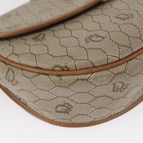 Christian Dior Honeycomb Canvas Shoulder Bag PVC Beige Gold Auth 164437