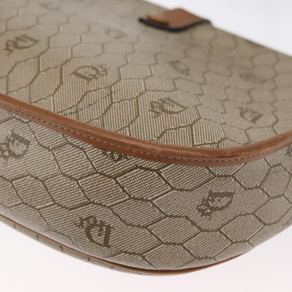 Christian Dior Honeycomb Canvas Shoulder Bag PVC Beige Gold Auth 164437