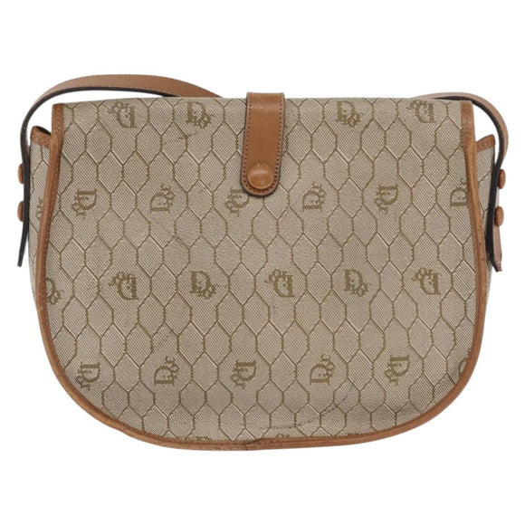 Christian Dior Honeycomb Canvas Shoulder Bag PVC Beige Gold Auth 164437
