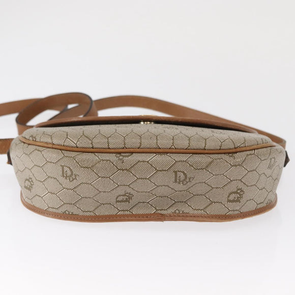 Christian Dior Honeycomb Canvas Shoulder Bag PVC Beige Gold Auth 164437