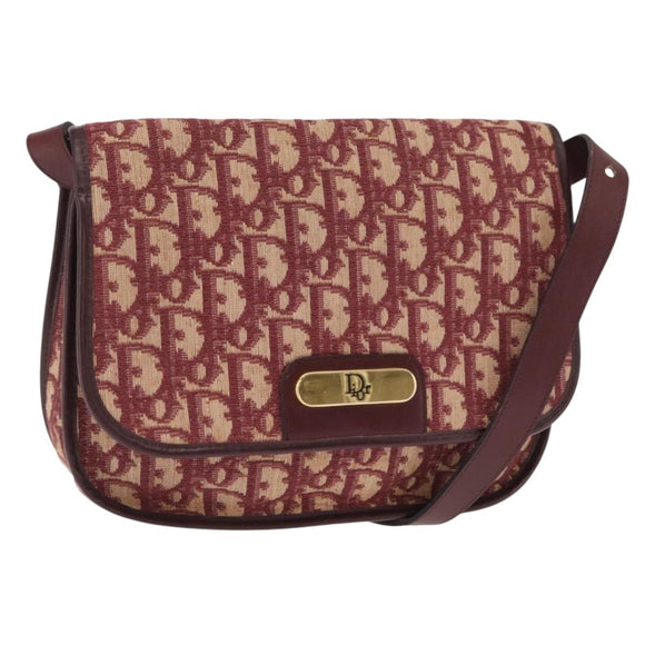 Christian Dior Trotter Canvas Shoulder Bag Red Gold Auth 164439