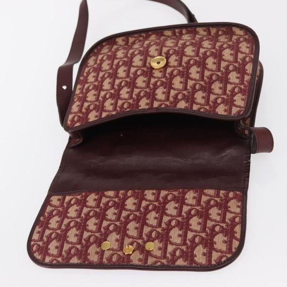 Christian Dior Trotter Canvas Shoulder Bag Red Gold Auth 164439