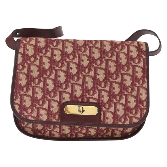 Christian Dior Trotter Canvas Shoulder Bag Red Gold Auth 164439