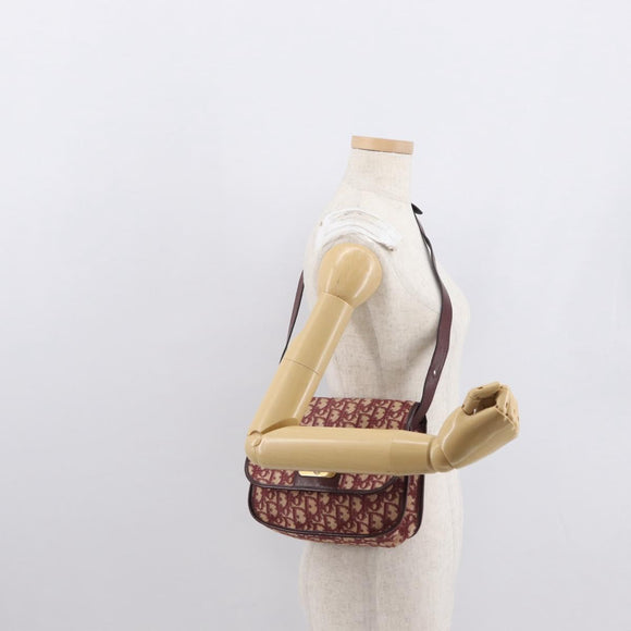 Christian Dior Trotter Canvas Shoulder Bag Red Gold Auth 164439