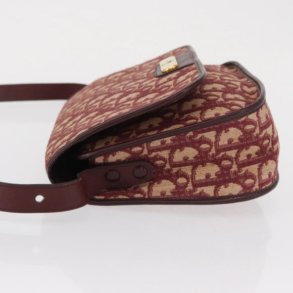 Christian Dior Trotter Canvas Shoulder Bag Red Gold Auth 164439
