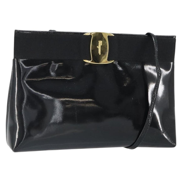 Salvatore Ferragamo Vala Shoulder Bag Patent leather Black Gold Auth 164441
