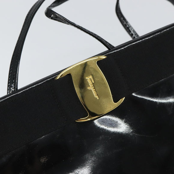 Salvatore Ferragamo Vala Shoulder Bag Patent leather Black Gold Auth 164441