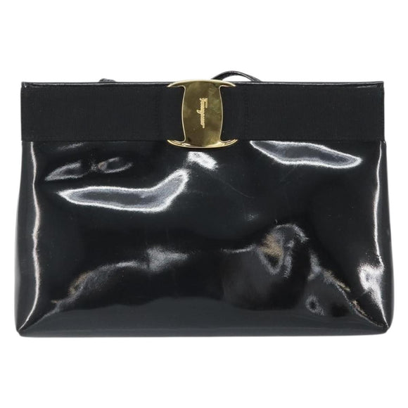 Salvatore Ferragamo Vala Shoulder Bag Patent leather Black Gold Auth 164441