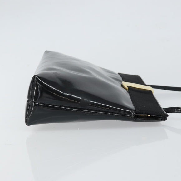 Salvatore Ferragamo Vala Shoulder Bag Patent leather Black Gold Auth 164441