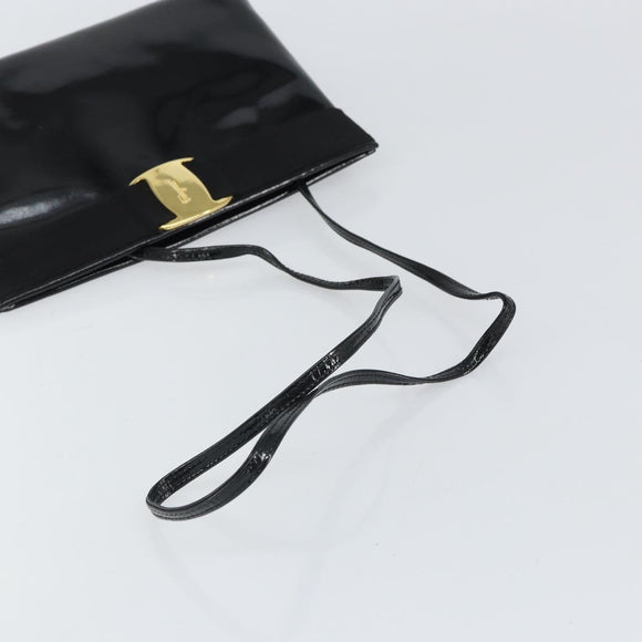 Salvatore Ferragamo Vala Shoulder Bag Patent leather Black Gold Auth 164441