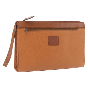 Burberrys Clutch Bag Leather Brown Gold Auth 164442