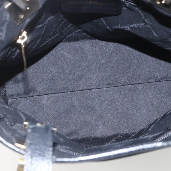 Salvatore Ferragamo Tote Bag Nylon Leather Black Gold Auth 164446
