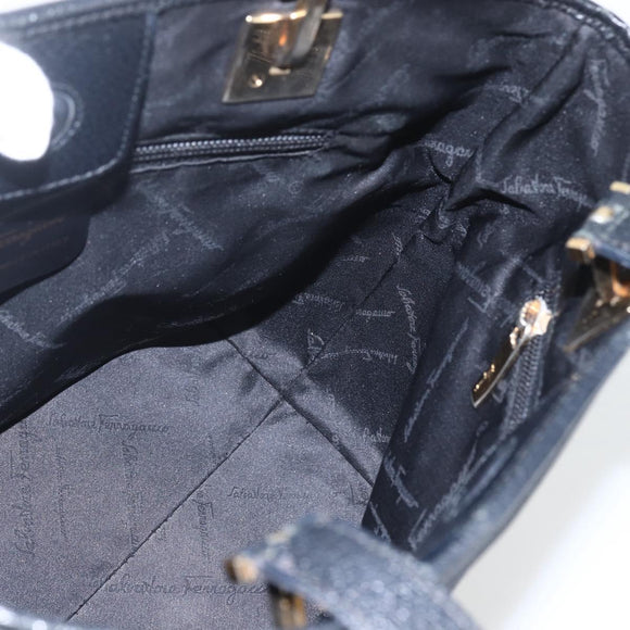 Salvatore Ferragamo Tote Bag Nylon Leather Black Gold Auth 164446