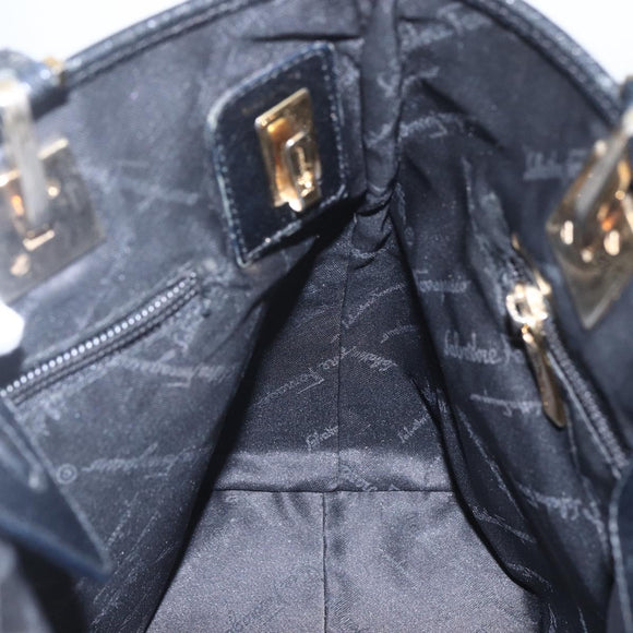 Salvatore Ferragamo Tote Bag Nylon Leather Black Gold Auth 164446