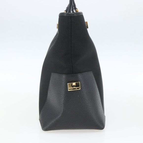 Salvatore Ferragamo Tote Bag Nylon Leather Black Gold Auth 164446