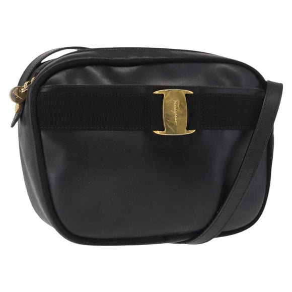 Salvatore Ferragamo Shoulder Bag Leather Black Gold Auth 164448