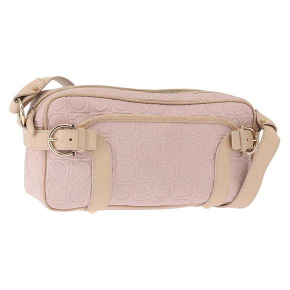 Salvatore Ferragamo Gancini Shoulder Bag Leather Pink Gold Auth 164449