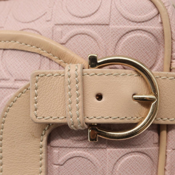 Salvatore Ferragamo Gancini Shoulder Bag Leather Pink Gold Auth 164449