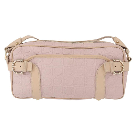 Salvatore Ferragamo Gancini Shoulder Bag Leather Pink Gold Auth 164449