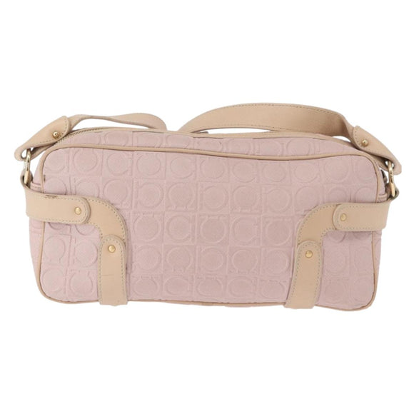 Salvatore Ferragamo Gancini Shoulder Bag Leather Pink Gold Auth 164449