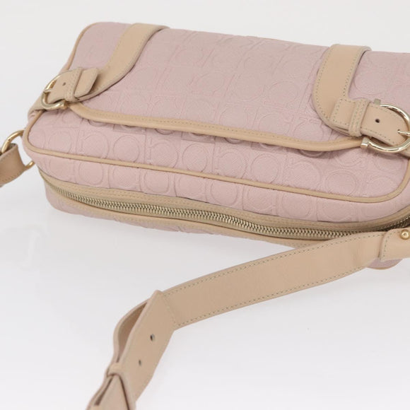 Salvatore Ferragamo Gancini Shoulder Bag Leather Pink Gold Auth 164449