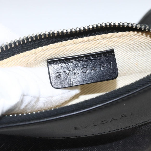 BVLGARI Logo Mania Shoulder Bag Canvas Leather Black Silver Auth 164451