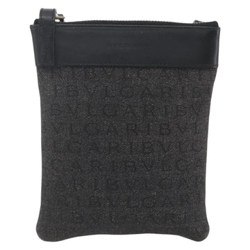 BVLGARI Logo Mania Shoulder Bag Canvas Leather Black Silver Auth 164451 - 0