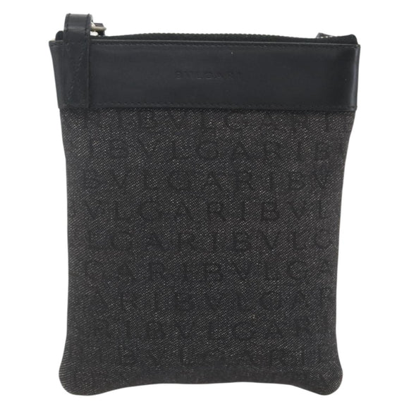 BVLGARI Logo Mania Shoulder Bag Canvas Leather Black Silver Auth 164451