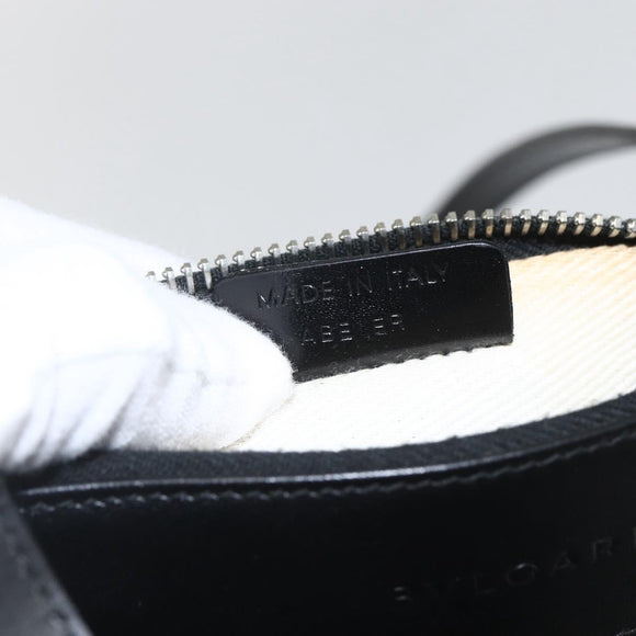 BVLGARI Logo Mania Shoulder Bag Canvas Leather Black Silver Auth 164451