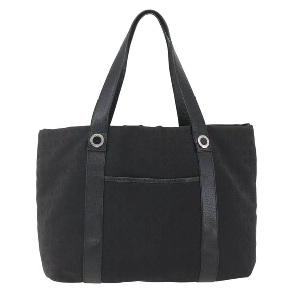 BVLGARI Logo Mania Tote Bag Canvas Black Silver Auth 164452