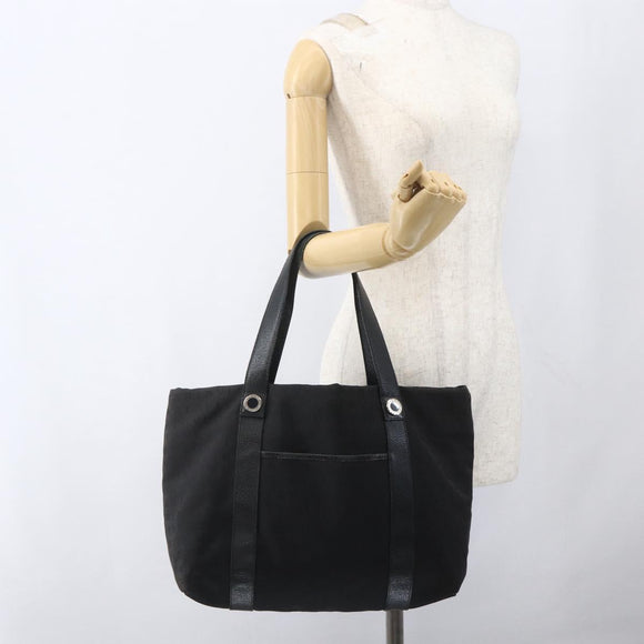 BVLGARI Logo Mania Tote Bag Canvas Black Silver Auth 164452