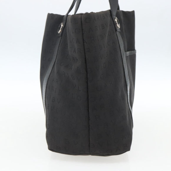 BVLGARI Logo Mania Tote Bag Canvas Black Silver Auth 164452