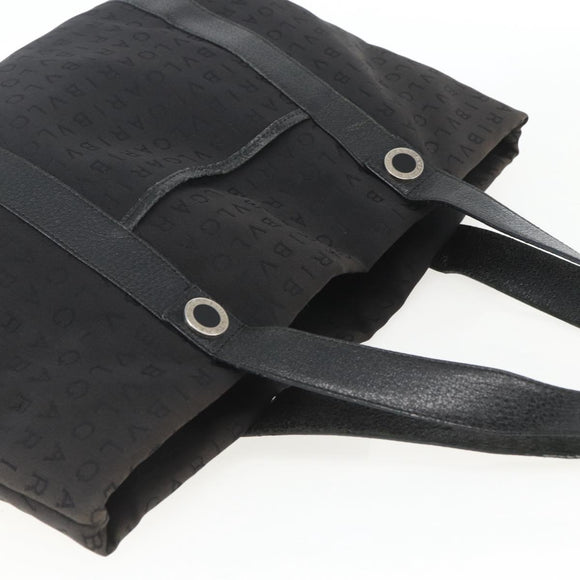 BVLGARI Logo Mania Tote Bag Canvas Black Silver Auth 164452