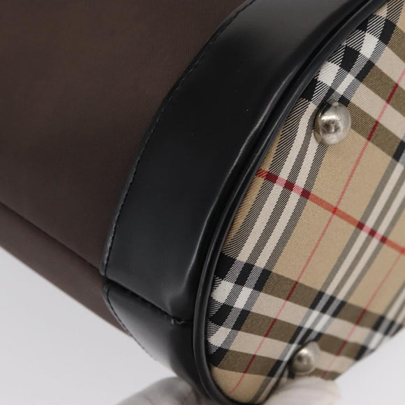 Burberrys Blue Label Tote Bag Nylon Brown Silver Auth 164455