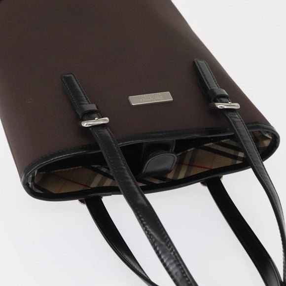 Burberrys Blue Label Tote Bag Nylon Brown Silver Auth 164455