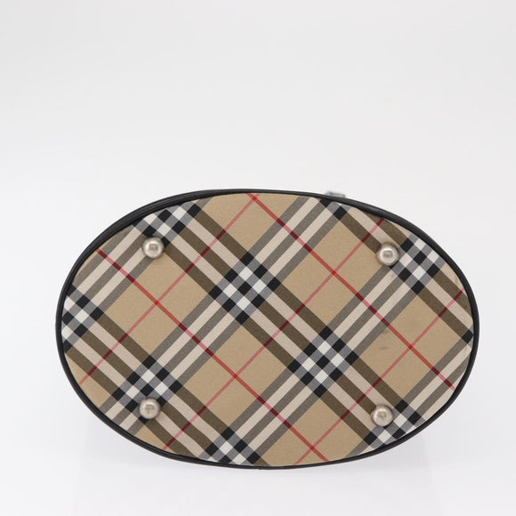 Burberrys Blue Label Tote Bag Nylon Brown Silver Auth 164455