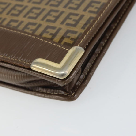FENDI Zucchino Canvas Shoulder Bag Coated Canvas Brown Gold Auth 164456
