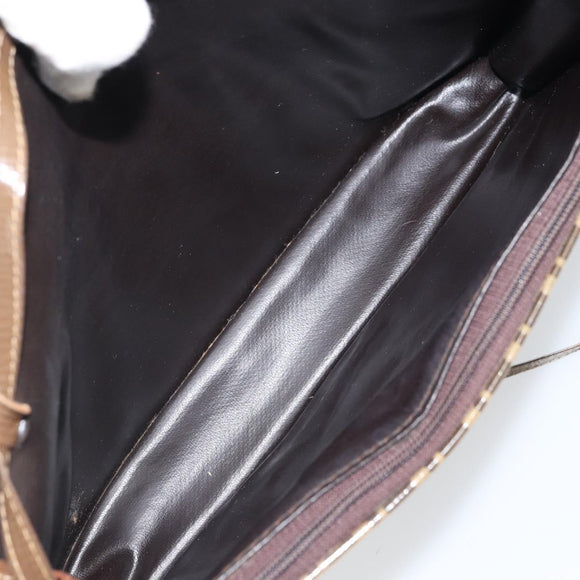 FENDI Zucchino Canvas Shoulder Bag Coated Canvas Brown Gold Auth 164456