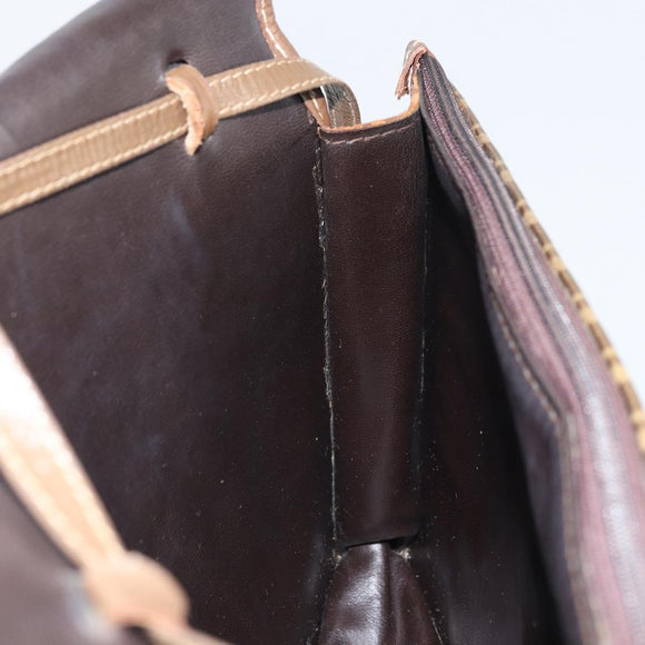 FENDI Zucchino Canvas Shoulder Bag Coated Canvas Brown Gold Auth 164456
