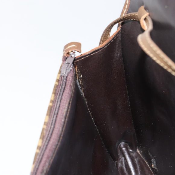 FENDI Zucchino Canvas Shoulder Bag Coated Canvas Brown Gold Auth 164456