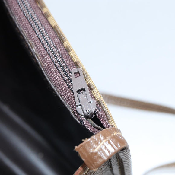 FENDI Zucchino Canvas Shoulder Bag Coated Canvas Brown Gold Auth 164456