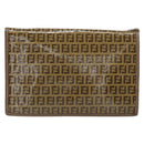 FENDI Zucchino Canvas Shoulder Bag Coated Canvas Brown Gold Auth 164456-2