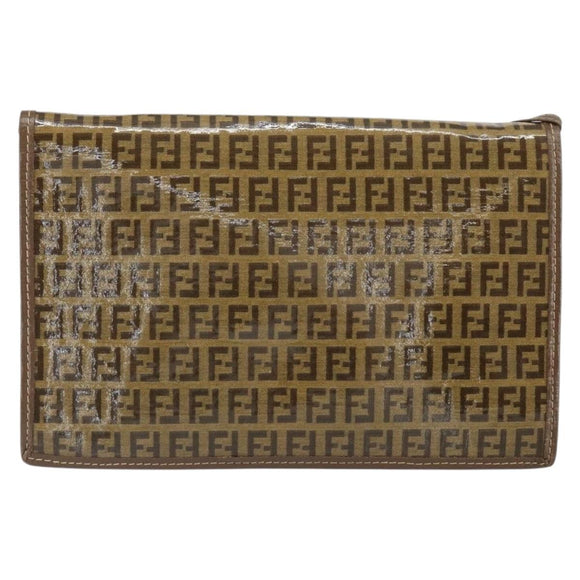 FENDI Zucchino Canvas Shoulder Bag Coated Canvas Brown Gold Auth 164456