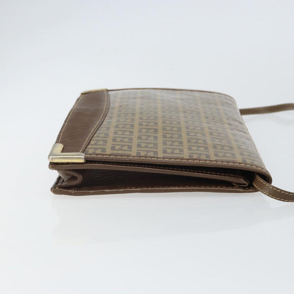 FENDI Zucchino Canvas Shoulder Bag Coated Canvas Brown Gold Auth 164456
