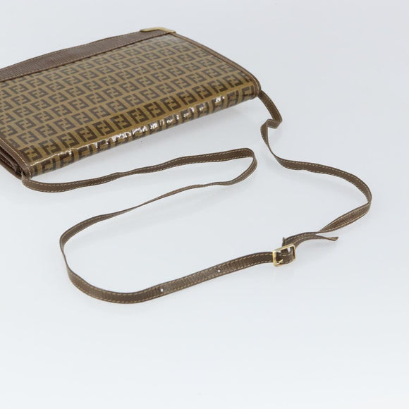 FENDI Zucchino Canvas Shoulder Bag Coated Canvas Brown Gold Auth 164456