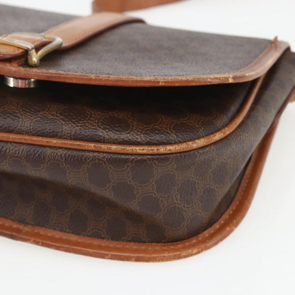 CELINE Macadam Canvas Shoulder Bag PVC Leather Brown Gold Auth 164463
