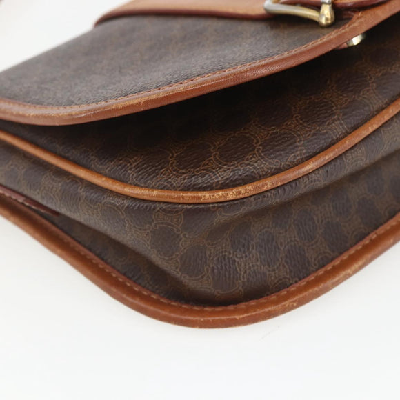 CELINE Macadam Canvas Shoulder Bag PVC Leather Brown Gold Auth 164463