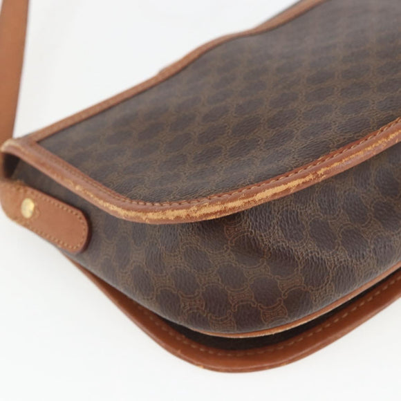 CELINE Macadam Canvas Shoulder Bag PVC Leather Brown Gold Auth 164463